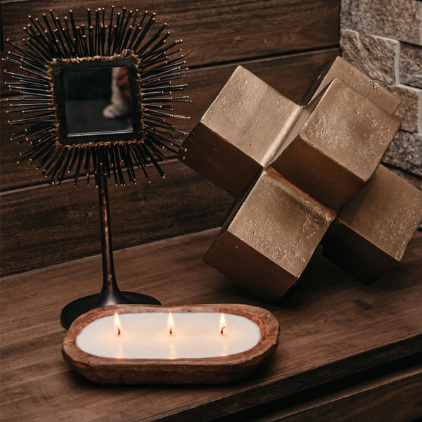 3-Wick Hand Carved Dough Bowl Decor Soy Candle - Costa Del Azahar