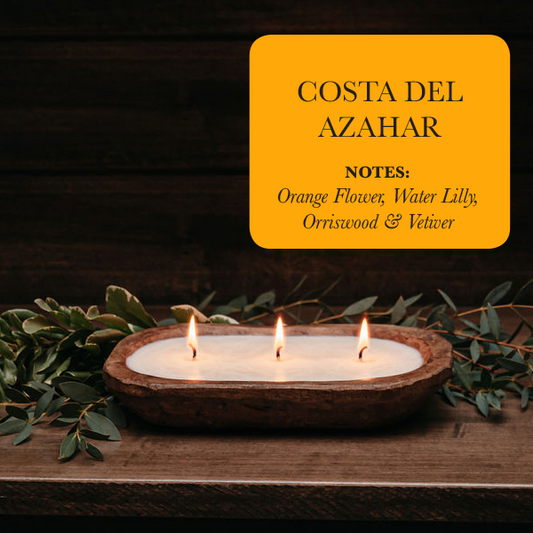 3-Wick Hand Carved Dough Bowl Decor Soy Candle - Costa Del Azahar